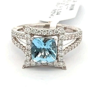 Video 14K Solid White Gold Natural Aquamarine Diamond ๐ Halo Engagement Ring - Picture 1 of 7