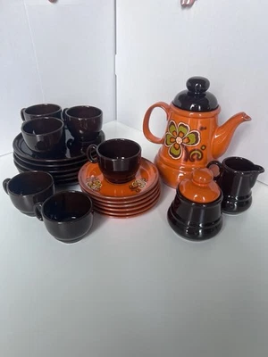 Vintage Bavaria Kaffee-/Tee-Set – orange Blumen – Retro Keramik – 70er Design - Bild 1 von 4