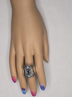 Anillo vintage de plata esterlina Sarda Bali .925 con topecio azul 14,8 G  Foto 1 de 4