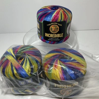 Lion INCREDIBLE Vtg. Ribbon Yarn Lot Of 3 RAINBOW Art#520 #201 50g Lot52095 - Image 1 of 4
