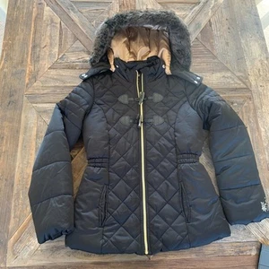 Catimini Paris Girls Black Puffer Jacket | Removable Faux Fur Hood | Girls Sz 10 - Picture 1 of 12