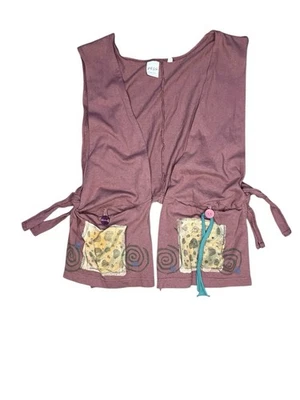 Chaleco Pez Azul Ciruela Pintado a Mano Arte Para Usar Corbatas Laterales Bolsillos Caídos Lagenlook OS Foto 1 de 4