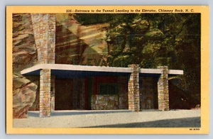 Postcard Entrance To The Tunnel Leading To The Elevator Chimney Rock N.C. Linen - Picture 1 of 2