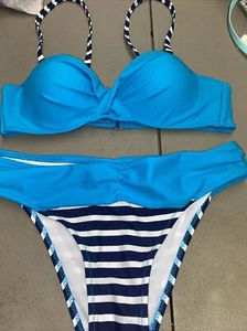 Damen Bikini 2-teilig frecher Badeanzug mehrfarbig Streifen Größe Small Bademode - Bild 1 von 7