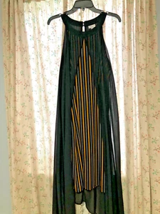 Avenue Womens Overlapping Dress Size 18-20 Black Overlay/Stripped Underlay Maxi - Picture 1 of 5