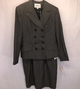 Size 14 Executive Collection Skirt Suit Black and White Dot NWT Vintage - Picture 1 of 24