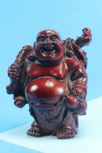 Figura Buda Happy Smiling Caoba Resina Roja. ¡Nuevo! 3,5" de alto. - Imagen 1 de 5