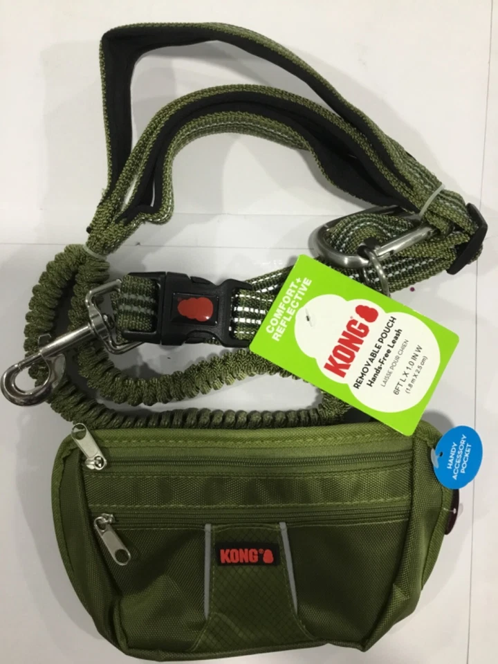 Kong dog comfort reflective hands bungee leash with removable pouch