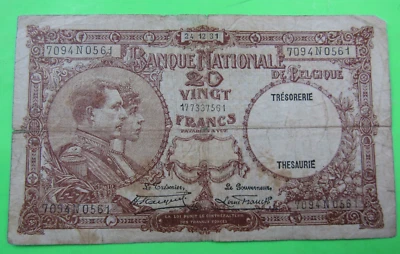 BELGIUM, 20 FRANCS, 1931 - Image 1 of 2