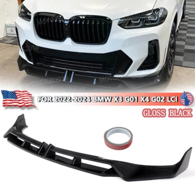 Fit 2022-2024 BMW X3 G01 X4 G02 LCI M Sport Gloss Black Front Bumper Spoiler Lip Foto 1 de 4