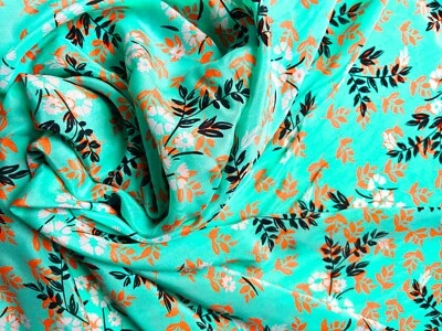 100 % Seide 12 mommé Zweige und Blüten türkis- Meterware - Bild 1 von 3