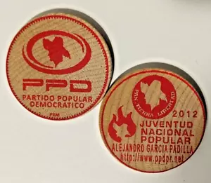 Ficha G ALEJANDRO GARCIA PADILLA PARTIDO POPULAR Puerto Rico Wooden Nickel Token - Picture 1 of 3