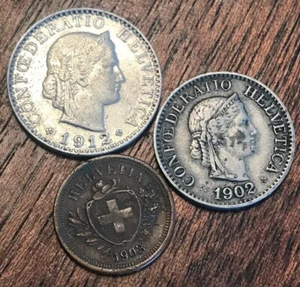 Lot (3) 1902-1912 1,10,20 Cents Rappen Coins!! Hard To Find Grouping Like This! - Picture 1 of 12