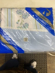 Dan River Danville Double Flat Sheet Blue Floral Geometric Vintage No Iron NOS - Bild 1 von 9