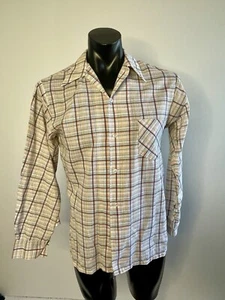 Vintage Retro 70s MILTON Mens Shirt Check Button Up Long Sleeve Size M (95cm) - Picture 1 of 8