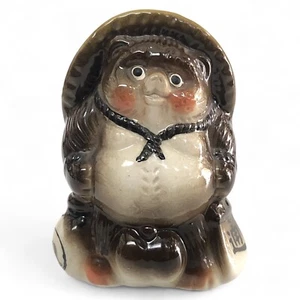 Japanese Tanuki Raccoon Dog Figure Shigaraki Pottery Talisman Lucky Charm JP T32 - Picture 1 of 7