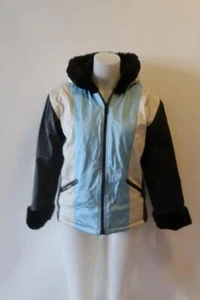 *NWT Womens KC Collections Black White Aqua Full Zip Hooded Jacket XL - Picture 1 of 12