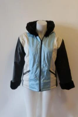 *NWT Womens KC Collections Black White Aqua Full Zip Hooded Jacket XL - Image 1 of 4