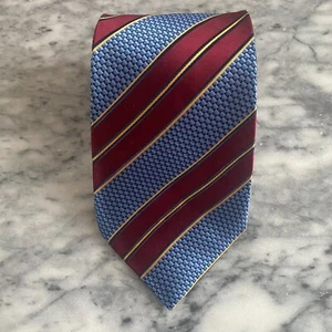 Henry Jacobson Blue Burgundy and Gold  Stripe Silk Blend Necktie Handmade~4" J18 - Picture 1 of 7