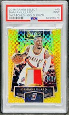 Damian Lillard 2016-17 Panini Select Gold Prizm Swatches /10 Mint PSA 9