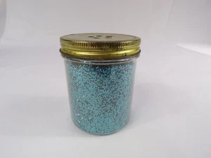 Vintage Flowerland Glitzer Shaker Glas 9 Unzen Türkis Metalldeckel Kunststoffglas C25 - Bild 1 von 5