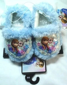 Disney Frozen Blue Fuzzy Shiny Slippers 5/6 Textured Soles New - Picture 1 of 4