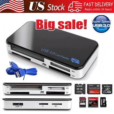 USB 3.0 Memory Card Reader Adapter 5GBPS Fit For CF/TF/SD/Micro SD/XD/M2/MS Card - Image 1 of 4