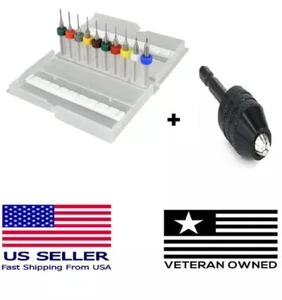 10Pcs 0.6mm-1.5mm PCB Print Circuit Board Micro Drill Bit And Keyless Chuck - Picture 1 of 10