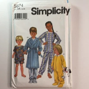 Simplicity 5874 Boy Girl Child Baby Pajama Dressing Gown Suit New Uncut Pattern - Picture 1 of 11
