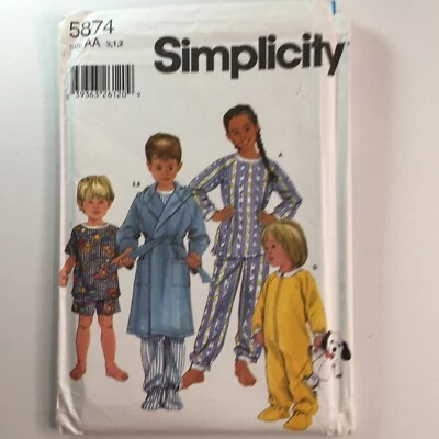 Simplicity 5874 Boy Girl Child Baby Pajama Dressing Gown Suit New Uncut Pattern - Image 1 of 4