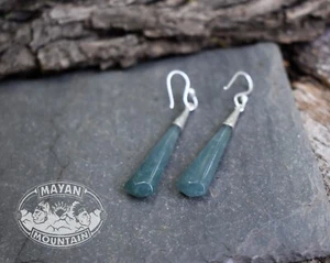 TRANSLUCENT BLUE EARRINGS IN "PRINCESA" GUATEMALAN JADEITE JADE - Picture 1 of 5