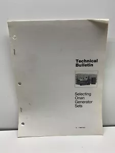 Onan Technical Bulletin Selecting Generator Sets T-009 Service Manual T-017 - Picture 1 of 6