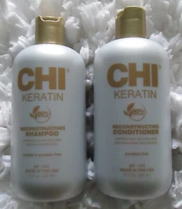 CHAMPÚ Y ACONDICIONADOR RECONSTRUCTOR DE QUERATINA CHI CADA UNO: 12 FL OZ/355mL ¡ENVÍO GRATUITO! - Imagen 1 de 3