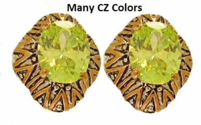 Zirconia Cubica Orecchino Verde Swarovski Argento & 18Kt Oro Giallo Omega Ovale - Immagine 1 di 3