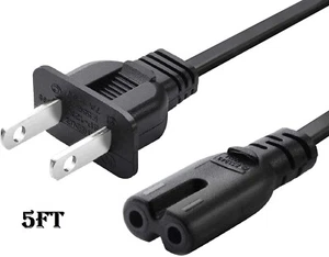 AC Power Cord 2 Prong Cable for PS 5 4 3 2 Slim XBOX PC Laptop PSV Monitor TV - Picture 1 of 4