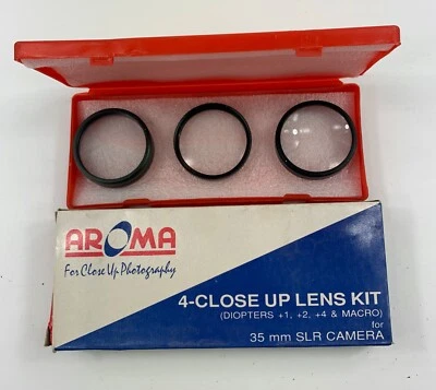  NEW VINTAGE AROMA 49mm +1 +2 +4 & MACRO + CLOSE-UP LENS FILTER SET KIT W/ CASE - Image 1 of 4