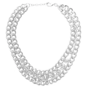 Collar Karine Sultan Mate Plateado-Placa Bordillo Cadena Distintivo 15" De Francia - Imagen 1 de 1