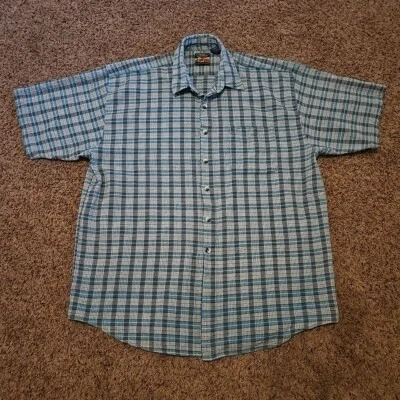 Camisa xadrez masculina High Sierra manga curta azul marrom branca tamanho XL botão para cima - Imagem 1 de 4