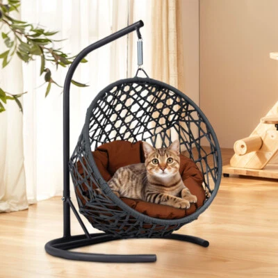Columpio Colgante Interior Cama Gato con Soporte, Cojín, Silla Huevo Gato para Perros Pequeños Animales Foto 1 de 4