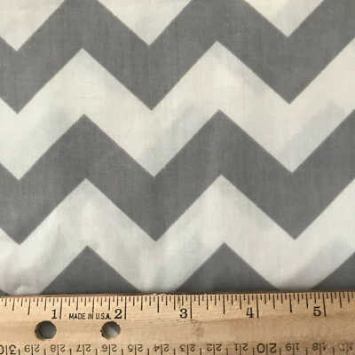 Springs Creative Fabric Cotton 44" x 28" gray white Chevron Zigzag Stripe  - Image 1 of 2