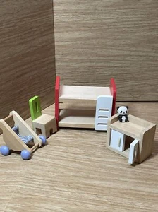 Hape Wood Doll House Furniture Baby's Room Set bunk beds Switerland bedroom VTG - Picture 1 of 8
