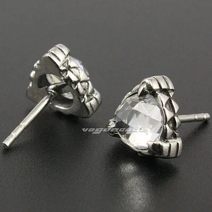 White CZ Stone Stainless Steel Triangle Claw Stud Earring Charm Jewellery 4X020C - Picture 1 of 4