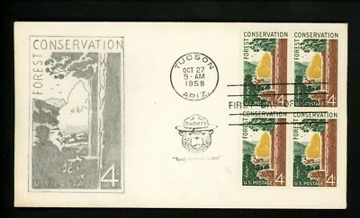 US FDC #1122 NIM Hand Pencil Drawn B+W Cachet 1958 Forest Conservation - Image 1 of 2