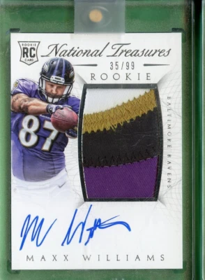 MAXX WILLIAMS 2015 NATIONAL TREASURES FOOTBALL ROOKIE PATCH AUTO /99 RAVENS - Image 1 of 2