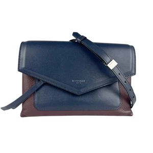 Auténtico Bolso Bandolera GIVENCHY Duetto Cuero Azul Marino/Borgoña - z6874 - Imagen 1 de 12