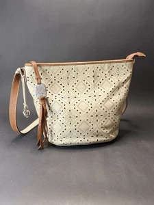 BRIGHTON PRARIE ROSENTON CROSSBODY EIMER WEISS/BRAUN PERFERIERTES LEDER 280 $ - Bild 1 von 18