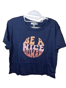 Anthropologie Erin & Sara Sub Urban Riot Tee Women M Blue Be A Nice Human - Picture 1 of 6