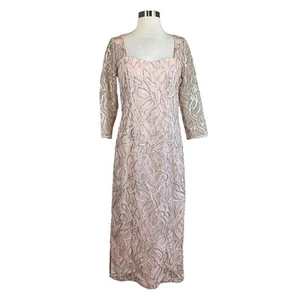 JS Collections Women's Formal Dress Size 6 Pink Sequined Long Sleeve Midi Sheath - Picture 1 of 9