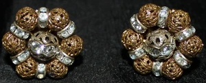 FRANCOISE MONTAGUE Brass Crystals Gold Plate Clip-On Earrings 1"L - Picture 1 of 10