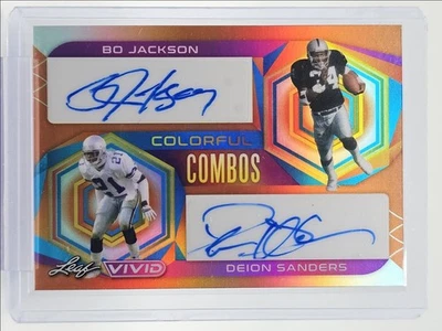 BO JACKSON DEION SANDERS 2023 LEAF VIVID 彩色组合橙色亲笔签名 1/3 Q6053 — 第 1/2 张图片